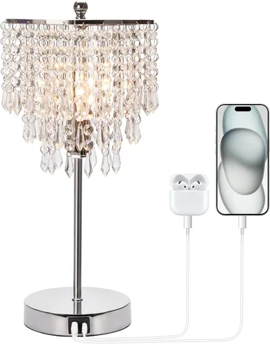 Vista 7 de Lámpara de mesa de cristal con control táctil, lámparas de mesita de noche con doble USB para dormitorio, lámpara de mesita de noche regulable de 3
