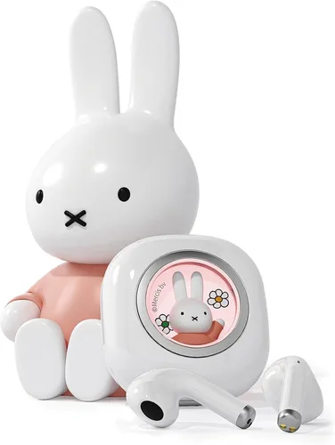 Vista 8 de Miffy - Auriculares Bluetooth 5.3 Pro - IPX5 impermeables, controles táctiles, adorable caja de hierro 3D reutilizable Miffy embalaje (rosa)