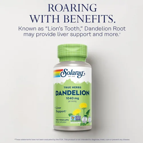 Vista 3 de SOLARAY Suplemento de raíz de diente de león, soporte saludable para los riñones y el hígado, 1,040 mg por porción, vegano, verificado por
