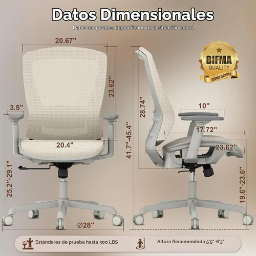 Vista 3 de ELABEST Silla de oficina de malla, silla ergonómica de escritorio para computadora, silla de tareas resistente, soporte lumbar ajustable