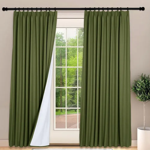 Vista 10 de Frelement Cortinas 100% opacas con forro térmico, cortinas de lino para decoración de Navidad, cortinas plisadas con aislamiento térmico