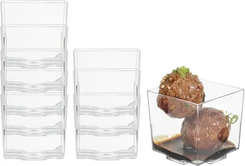 Vista 12 de Restaurantware Mini tazas de postre de 2 onzas, 100 tiradores cuadrados para postres, desechables Quadrato de plástico negro, tazas de parfait