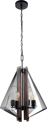 Vista 3 de Zenith - Lámpara colgante de 4 luces de madera y marco de metal moderno Pendat - Negro y madera