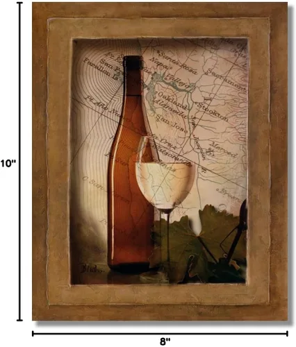 Vista 2 de Impresión artística de la cocina de la copa de vino y botella de vino de uvas blancas de 8 x 10 pulgadas