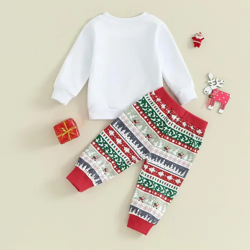 Vista 4 de Madjtlqy Sudadera de manga larga con estampado de letras y pantalones elásticos, ropa de Navidad para bebé