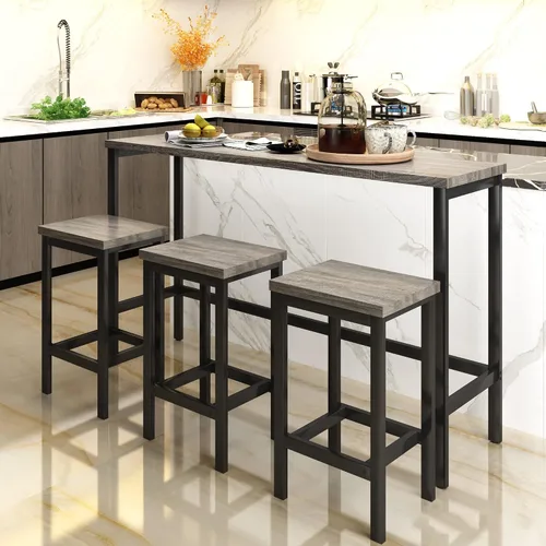 Vista 9 de Merax Juego de mesa de comedor extra larga de 4 piezas con 3 taburetes y reposapiés, mesa de comedor de cocina de diseño moderno, mesa de pub, juego