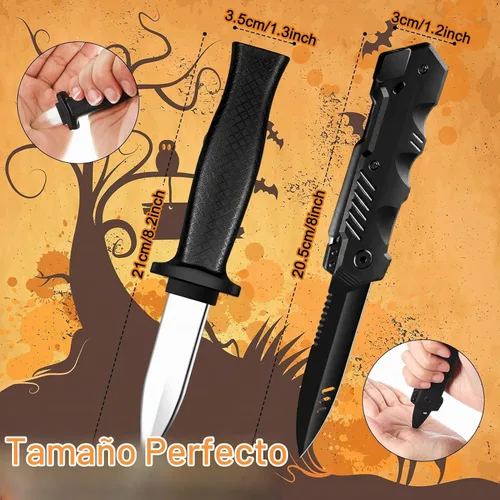 Vista 2 de Sumind 4 piezas retráctil falso cuchillo utilería daga juguete mágico