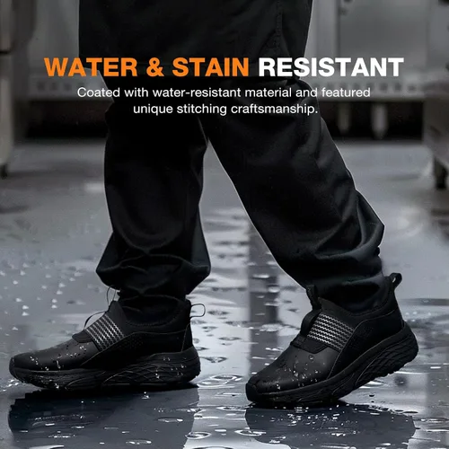 Vista 6 de NINGO Zapatos de trabajo antideslizantes para hombre, para servicio de alimentos, resistentes al agua y al aceite, zapatos de chef de cocina