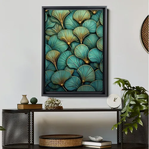 Vista 3 de Gold Turquoise Ginkgo Leaf Print, Captivating Plants Wall Art, Ginkgo Biloba Leaf Print Painting, Embrace the Serenity of Nature
