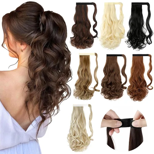 Vista 10 de FELENDY Extensión de cola de caballo, extensiones de cabello largo envolvente de 18 pulgadas, extensiones de cabello ondulado y rizado con clip