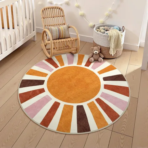 Vista 12 de LIVEBOX Alfombra de baño redonda retro de 3 pies, colorida alfombra bohemia suave circular para dormitorio, bonita alfombra lavable antideslizante
