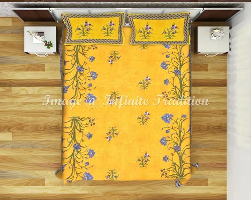 Vista 2 de Juego de sábanas de algodón 100% de algodón indio Rajasthani Jaipuri Sanganeri tradicional floral multicolor con 2 fundas de almohada cosidas, ropa