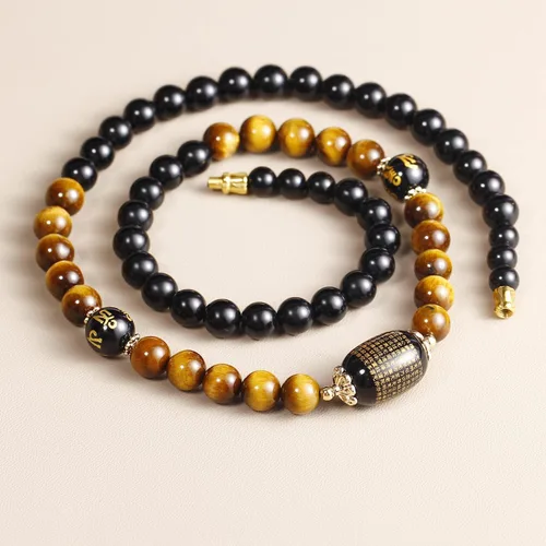 Vista 6 de Jewever Feng Shui - Collares de obsidiana negra con ojo de tigre para mujeres y hombres, collar de cristales curativos que trae buena suerte