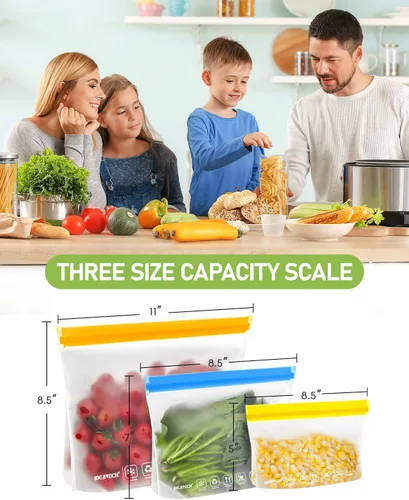 Vista 6 de IDEATECH Paquete de 12 bolsas de almacenamiento de alimentos aptas para lavavajillas, bolsas de congelador sin BPA, bolsas reutilizables
