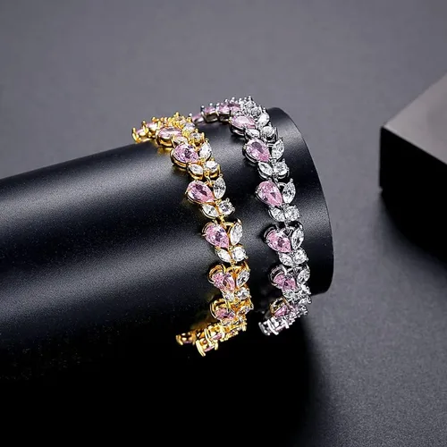 Vista 5 de Pulsera de cristal bohemio de oro de 14 quilates para mujer, pulsera de lujo con forma de rama de cristal rosa natural, pulsera de moda, regalo