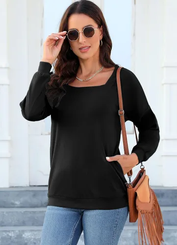 Vista 2 de Akihoo Blusas tipo túnica de manga larga para mujer, cuello redondo