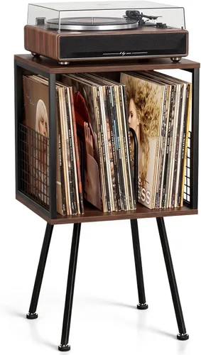 Vista 16 de Faesun Soporte para tocadiscos con almacenamiento para más de 100 discos de vinilo, soporte giratorio industrial con estante de almacenamiento
