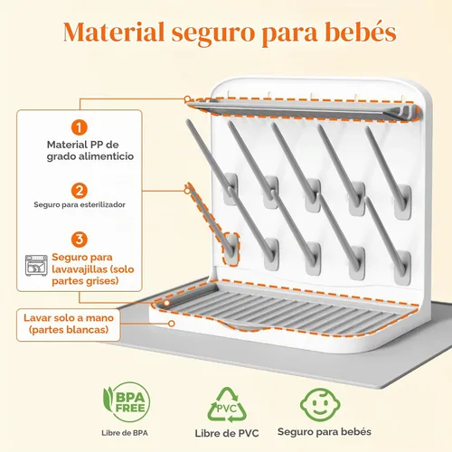 Vista 2 de Lifewit Estante de secado de biberones con tapete de drenaje y 10 ganchos, artículos esenciales para recién nacidos, organizador de almacenamiento