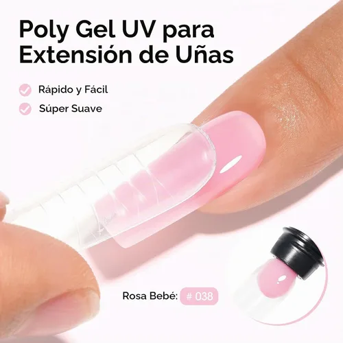 Vista 2 de Gellen - Extensión de uñas en gel de polietileno, sin hema, TPO y TMPTA, 2.16 onzas (2.12 oz), color rosa bebé