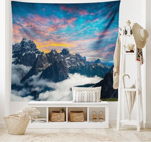 Vista 32 de Ambesonne Tapiz hippie, abrazo de hongos de ensueño y árbol de la vida místico y mandal verde, decoración de tela para colgar en la pared