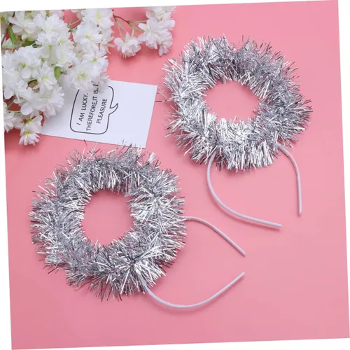 Vista 3 de CALLARON 2pcs Tinsel Hair Band Costumes for Girls Hair Bands for Womens Hair Angel Hair Band White Headband Girl Outfit Tinsel Headband Easter Party