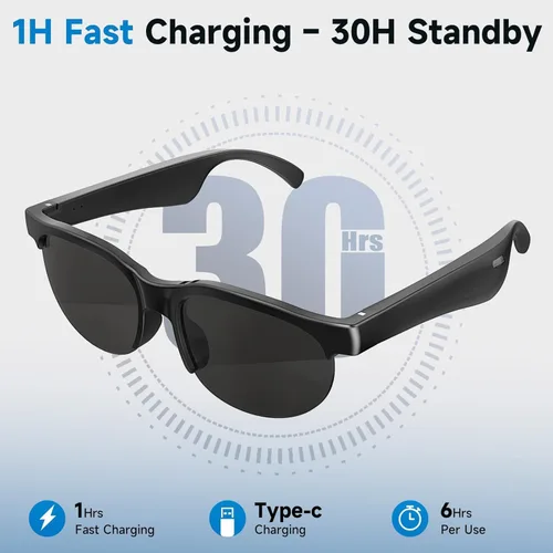 Vista 4 de Lentes inteligentes AI Translator con audio Bluetooth, lentes fotocrómicas, asistente de voz, lentes de sol de oreja abierta para hombres y mujeres