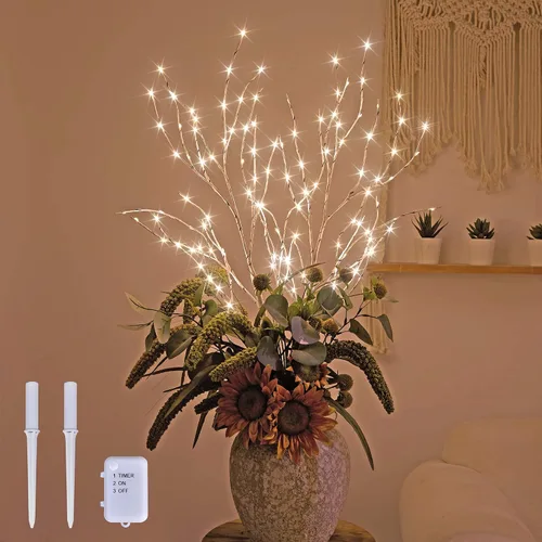 Vista 8 de LIGHTSHARE Rama de Ramita de Árbol de Abedul Artificial Iluminada de 32 Pulgadas con 120 Luces LED de Hadas Operada con Batería con Temporizador