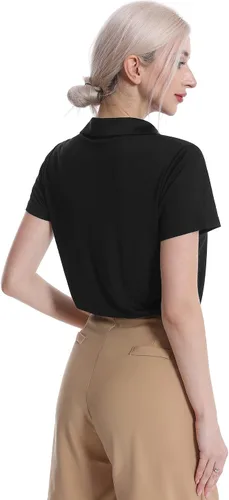 Vista 4 de Camisas polo con cuello en V para mujer, manga corta, cuello de golf Negro/Azul/Vino Rojo