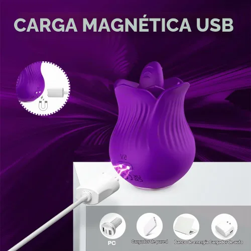 Vista 2 de Juguete sexual de rosas, varita vibradora de clítoris lamiendo la lengua, vibradores de punto G para mujeres, mini vibrador para clítoris