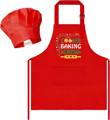 Vista 32 de R HORSE Juego de delantal y sombrero de chef para niños, 2 piezas, mini parrilla ajustable, delantal de cocina para niños, juego de rol, juguete