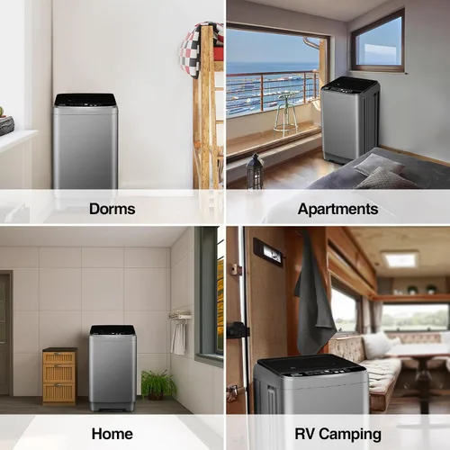 Vista 6 de Lavadora portátil de 17.7 libras, lavadora compacta completamente automática para apartamento, 10 programas de lavado, lavadora pequeña