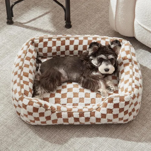 Vista 7 de JOEJOY Cama para perros medianos y pequeños, sofá cama ortopédica rectangular para perros, bonita cama moderna para cachorros con felpa jacquard