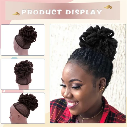 Vista 6 de DreadLocks Chignons Afro High Puff Cola de Caballo con Cordón Moño de Cabello Postizos Faux Locs Chignons con Clip Cola de Caballo para Mujeres