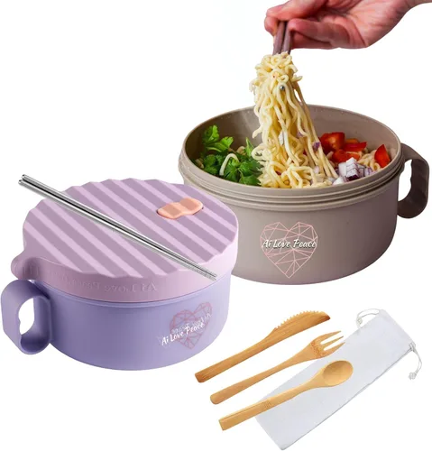 Vista 11 de Tazón de ramen para microondas de 40 onzas, olla de ramen con tapa, regalo de dormitorio universitario, color beige BPA Free