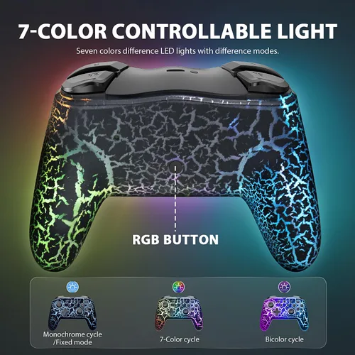 Vista 6 de D.Gruoiza Colorful LED Switch Pro Controllers for SwitchLiteOLED, Wireless Switch Controller with Adjustable Vibration,Turbo,6-Axis Gyro