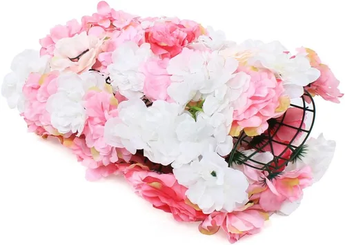 Vista 4 de Paquete de 12 paneles de pared de flores artificiales de 24 x 16 pulgadas, paneles de fondo de flores artificiales de hortensias y rosas