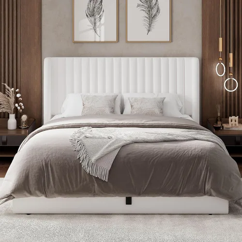 Vista 9 de Feonase Marco de Cama de Almacenamiento Elevable de Tamaño Completo, Marco de Cama Plataforma Tapizado en Terciopelo con Cabecera Wingback