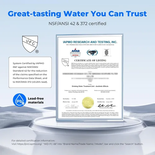 Vista 5 de Waterdrop Filtro de agua para grifo de fregadero, acero inoxidable giratorio de 360°, purificador de agua certificado NSF para fregadero de cocina