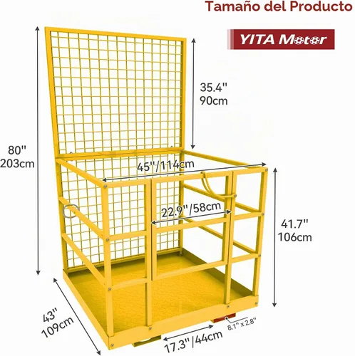 Vista 7 de YITAMOTOR Jaula de seguridad para carretilla elevadora de 43 x 45 pulgadas Amarillo: 43 x 45 pulgadas