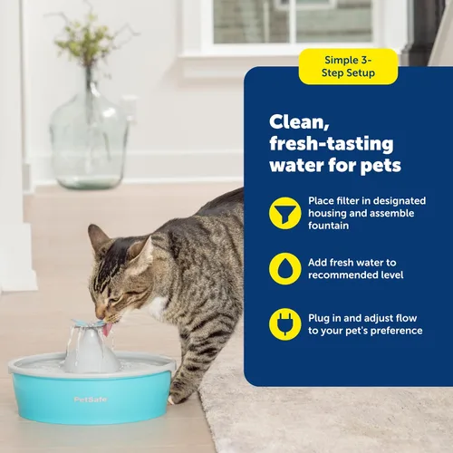 Vista 5 de PetSafe Fuente de agua Butterfly Cat con bomba y filtros, bonito dispensador de agua con capacidad de 50 onzas, bomba y filtros mantienen el agua