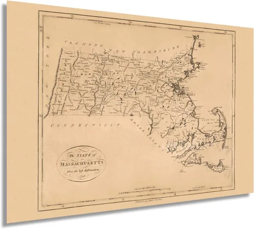 Vista 7 de HISTORIX Vintage 1796 Map of Massachusetts - Arte de pared vintage de 18 x 24 pulgadas - Mapa de Massachusetts