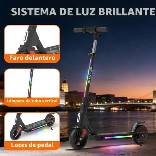 Vista 4 de SIMATE Electric Scooter for Kids Ages 6-14, 3 Adjustable Heights 34"/37"/39", LED Display & Colorful Lights, Foldable Kids Electric Scooter, 8.7 MPH