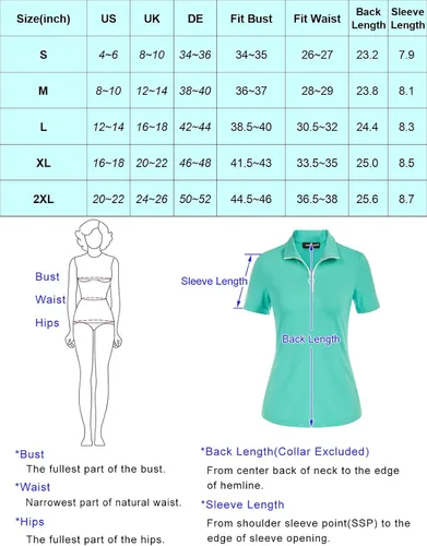Vista 4 de JACK SMITH Camisa de golf de manga corta para mujer, que absorbe la humedad, camiseta polo deportiva con cremallera, protección solar, tallas S-XXL