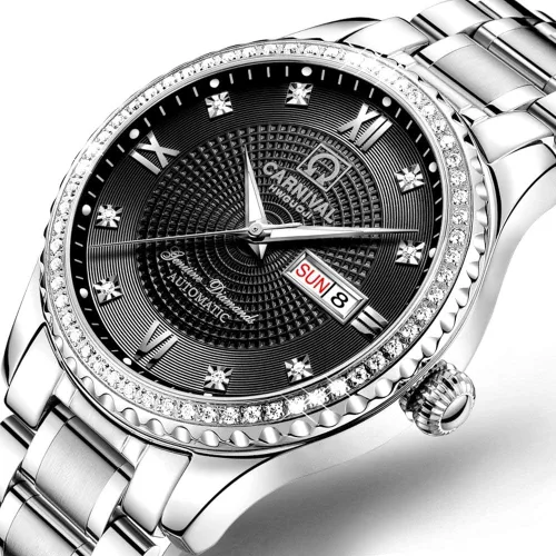 Vista 2 de MASTOP Relojes automáticos de lujo para hombre, reloj de pulsera de acero inoxidable dorado y plateado