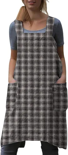 Vista 11 de WROLEM Women's Cross Back Pinafore Apron with Large Pockets Home Kitchen, Restaurant, Coffee house,Cooking Gardening Works