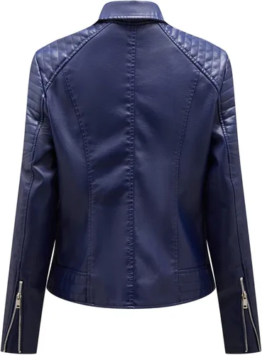 Vista 4 de AMTF Chaqueta casual para mujer, de piel sintética, con bolsillo, para béisbol, motocicleta, con cremallera, suave, media cremallera, para mujer