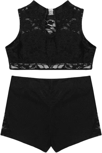 Vista 4 de iiniim Conjunto de dos piezas con brasier deportivo de danza y pantalones cortos para niñas y niñas