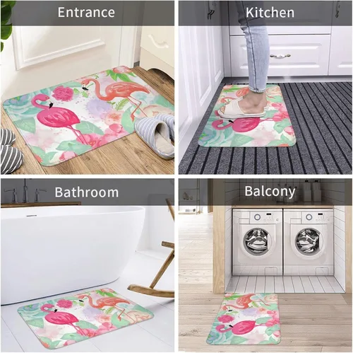 Vista 6 de Alfombra de baño tropical de flamenco para baño, tapetes de felpa pequeños, suaves, lavables, antideslizantes, absorbentes, alfombras de ducha