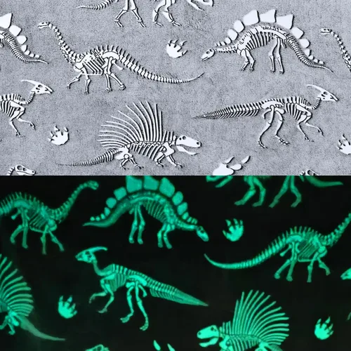 Vista 4 de Manta de dinosaurio que brilla en la oscuridad, manta de dinosaurio para niños, franela suave, regalos para amantes de los dinosaurios, mantas
