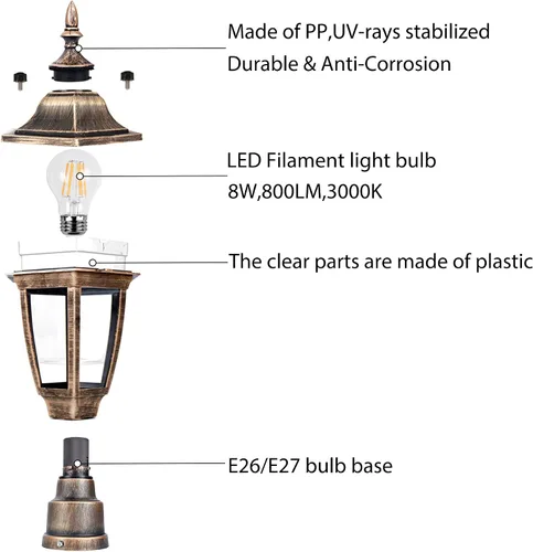 Vista 3 de FUDESY Luces de poste para exteriores, lámpara exterior eléctrica con base de montaje en muelle, bombilla LED incluida, materiales plásticos Bronce